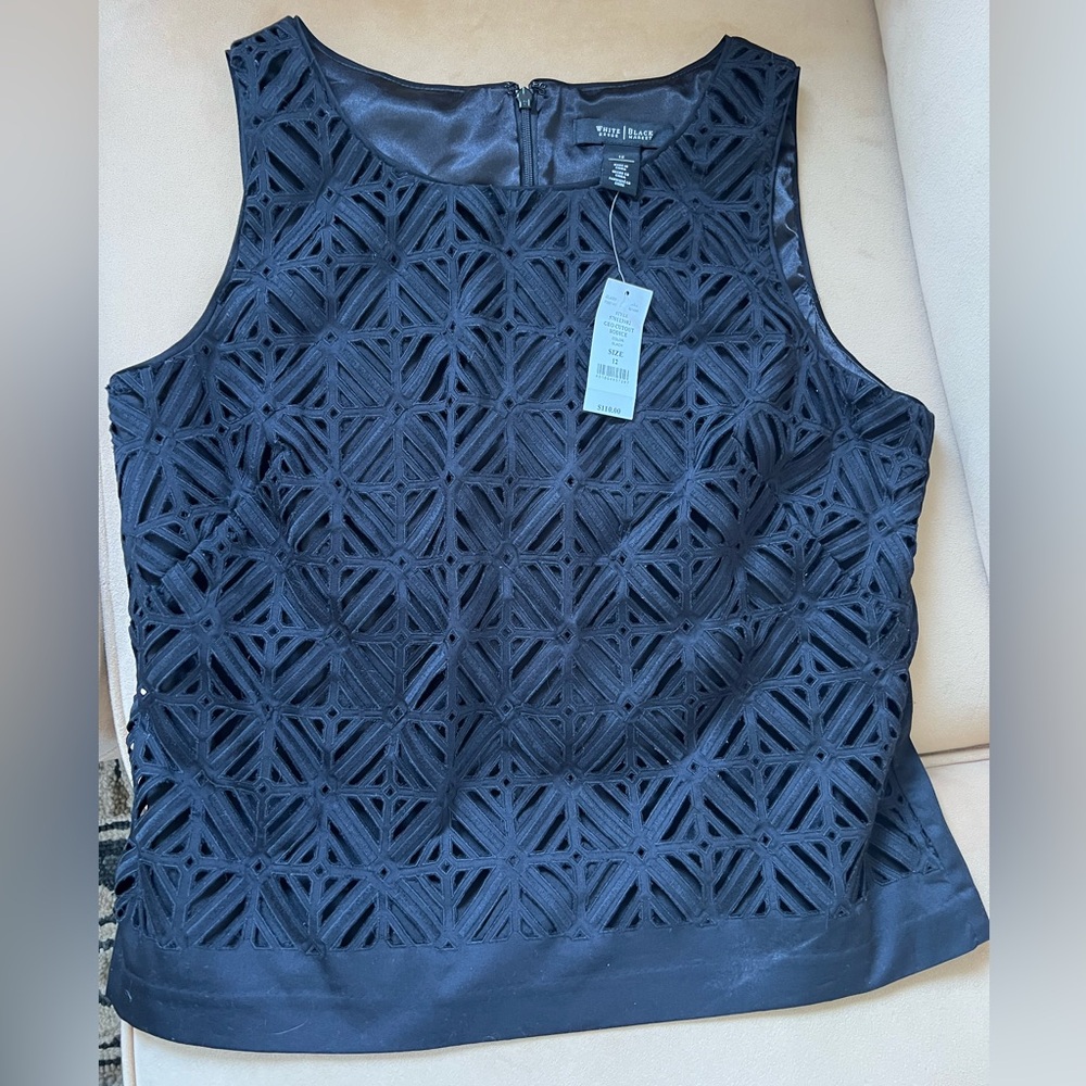 NWT WHBM black Geo cutout top